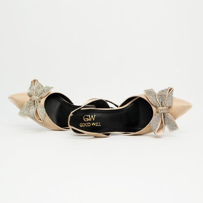 Rhinestone Tie Bow Heel Pumps