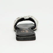 Rhinestone Strap Slippers Black