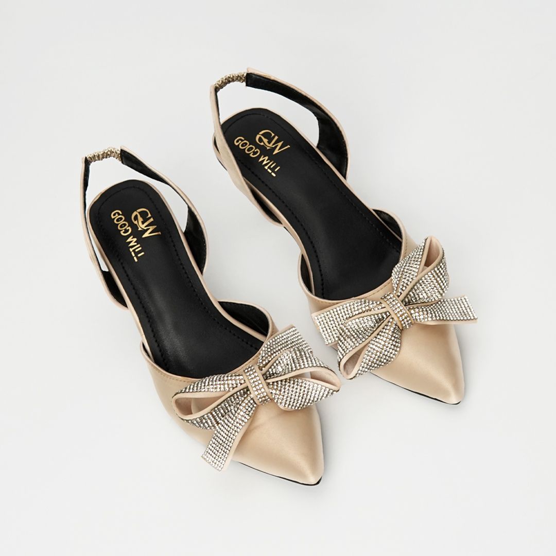 Rhinestone Tie Bow Heel Pumps