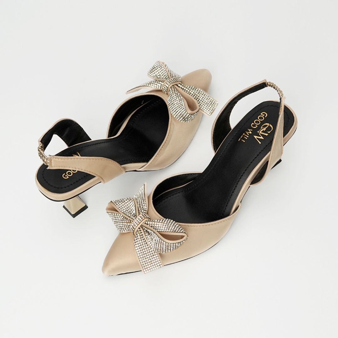 Rhinestone Tie Bow Heel Pumps