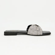 Rhinestone Strap Slippers Black