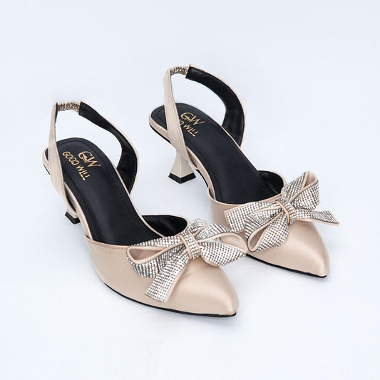 Rhinestone Tie Bow Heel Pumps