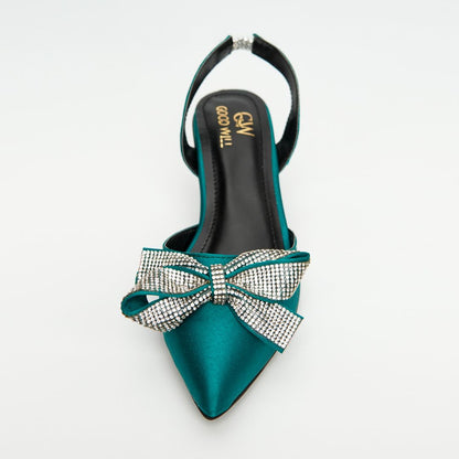 Rhinestone Tie Bow Heel Pumps