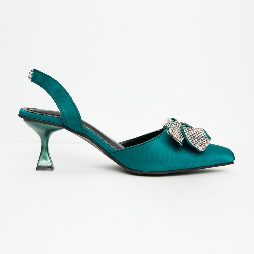 Rhinestone Tie Bow Heel Pumps