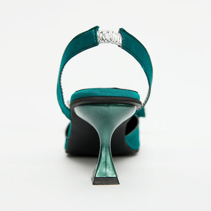 Rhinestone Tie Bow Heel Pumps