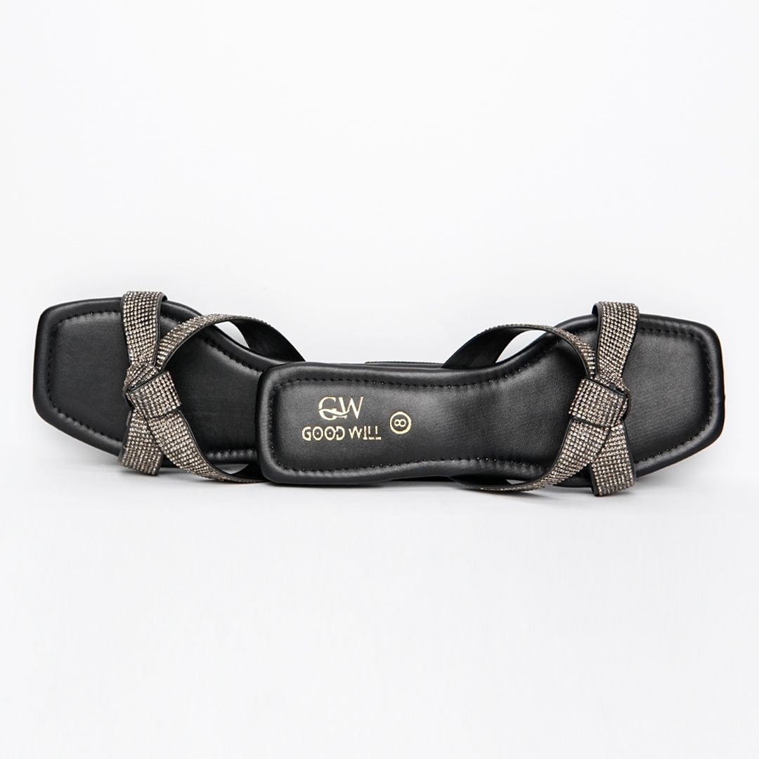 Rhinestone Knot Slippers Black