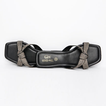 Rhinestone Knot Slippers Black