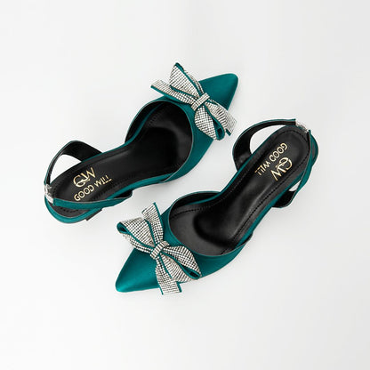 Rhinestone Tie Bow Heel Pumps