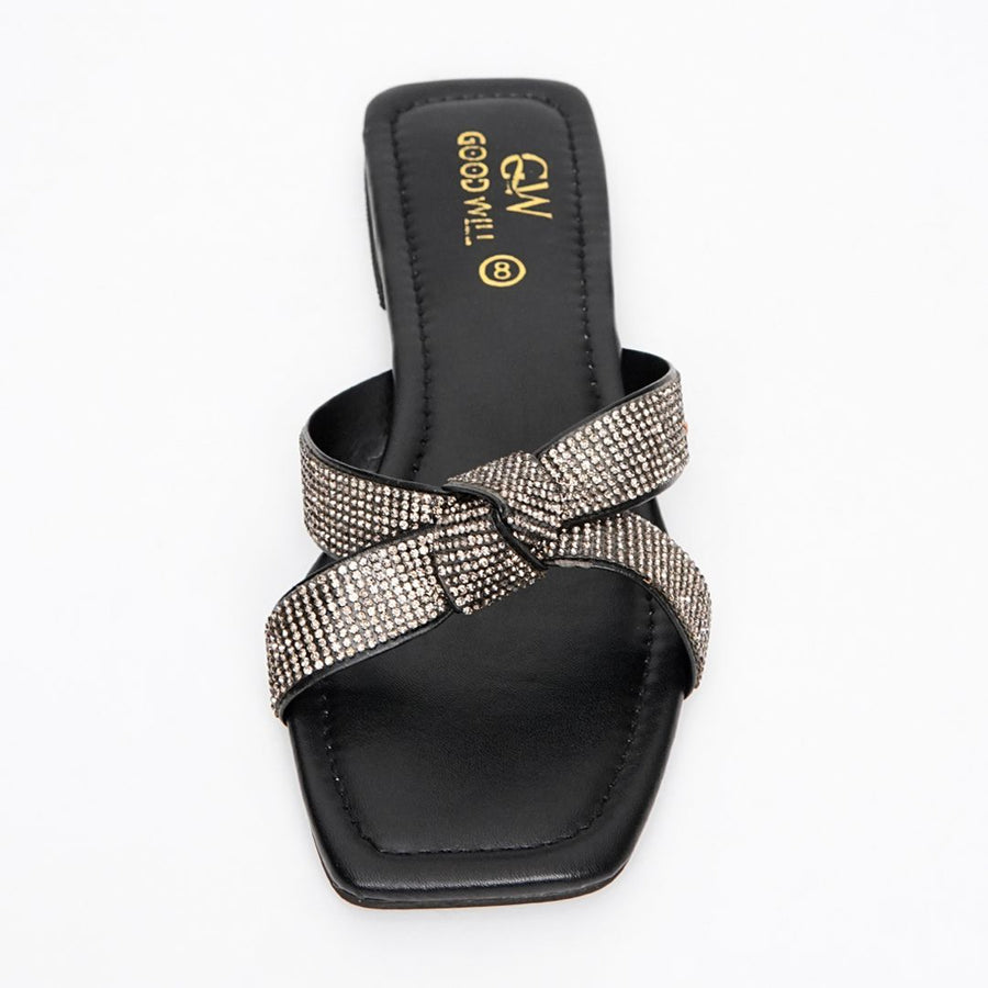Rhinestone Knot Slippers Black