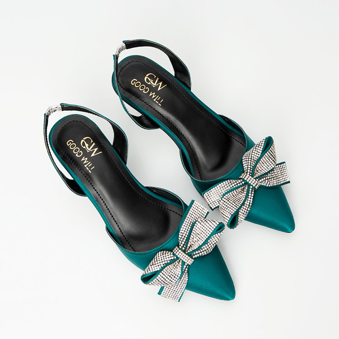 Rhinestone Tie Bow Heel Pumps