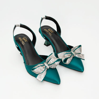 Rhinestone Tie Bow Heel Pumps