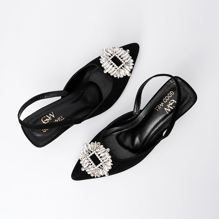 Rhinestone Buckle Heel Pumps