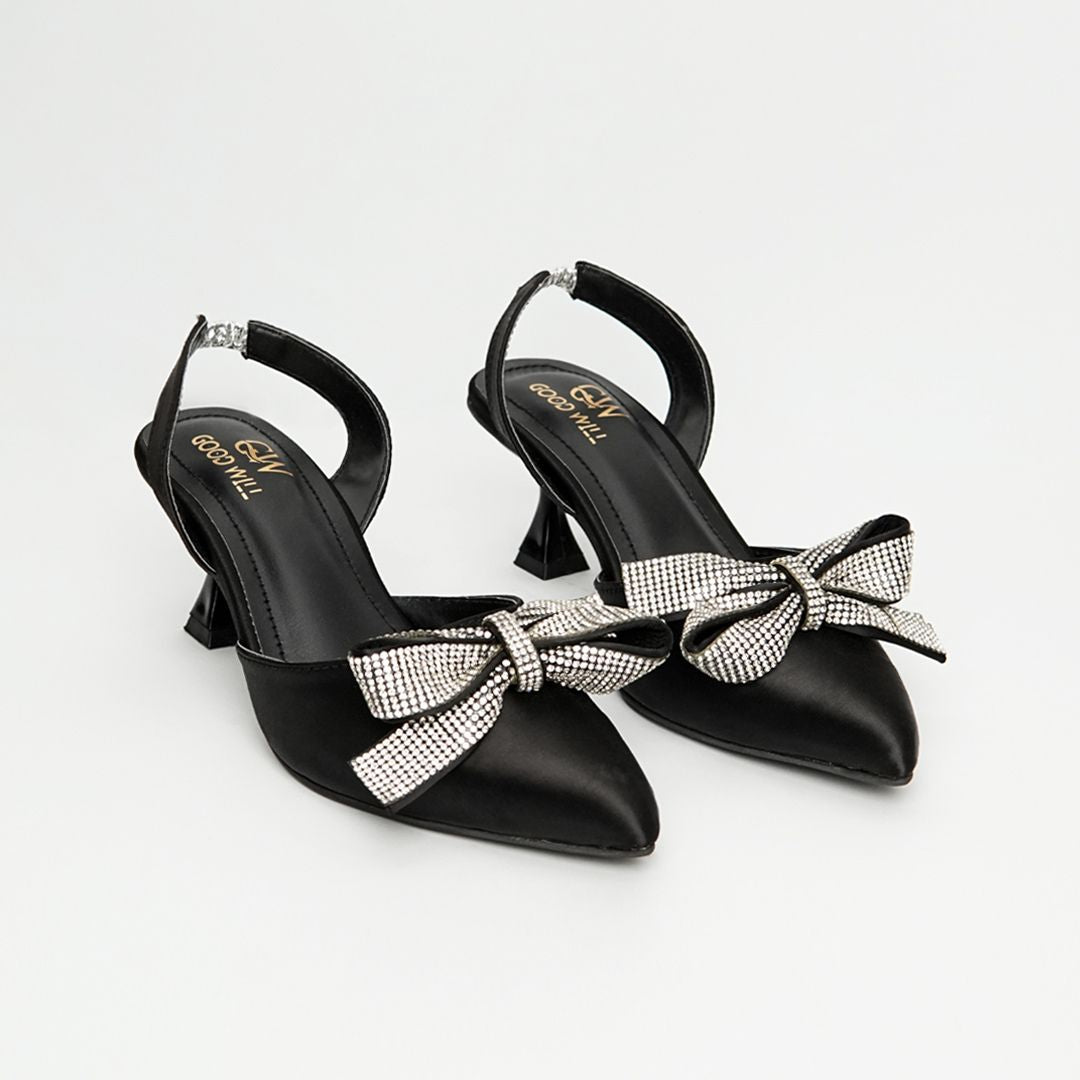 Rhinestone Tie Bow Heel Pumps