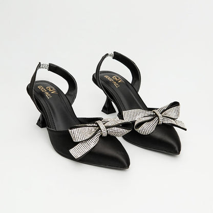 Rhinestone Tie Bow Heel Pumps