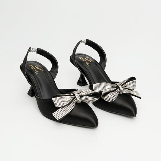Rhinestone Tie Bow Heel Pumps