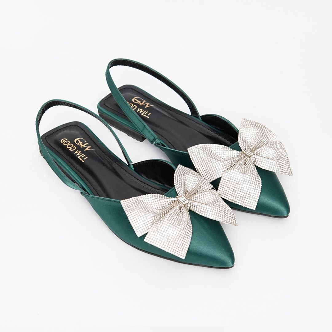 Rhinestone Bow Flat Pumps