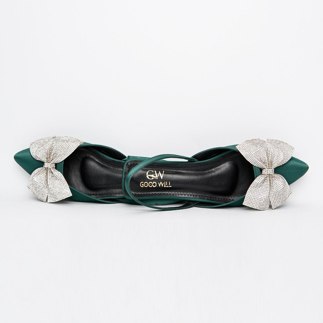 Rhinestone Bow Flat Pumps