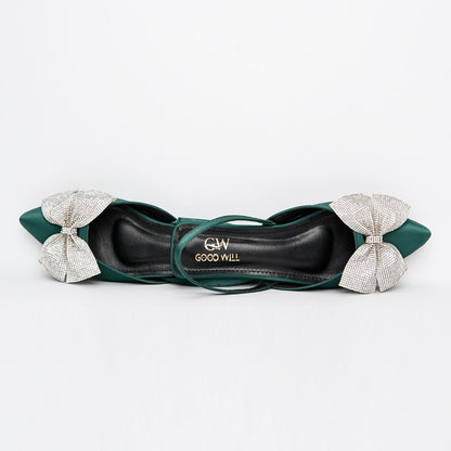 Rhinestone Bow Flat Pumps