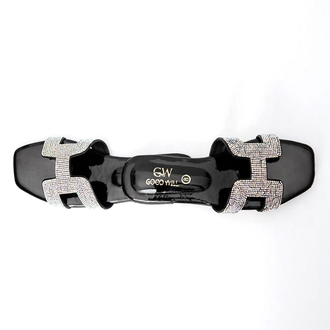 H Rhinestone Slippers Black