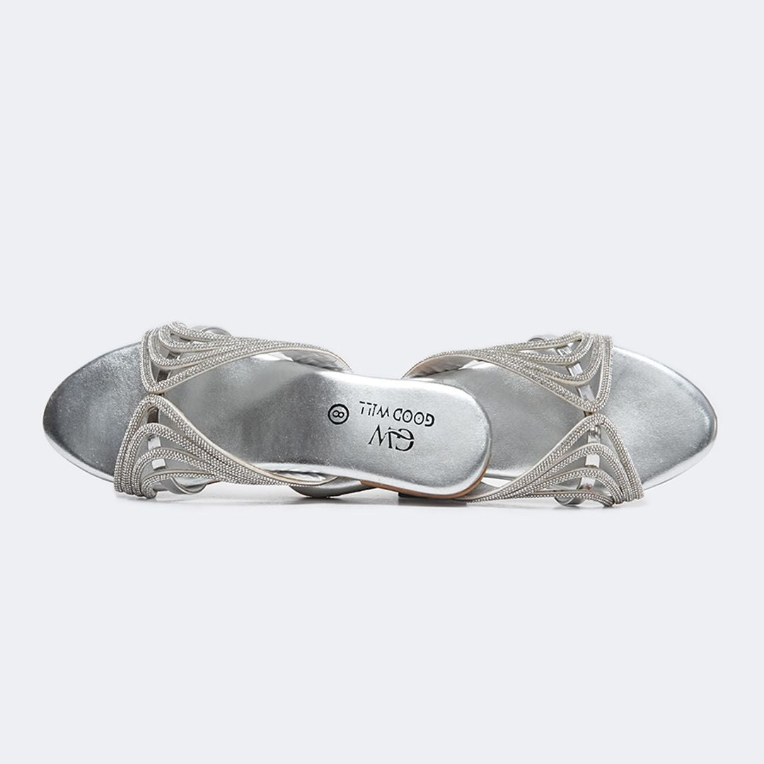 Silver Rhinestone Curve Stripe Slippers