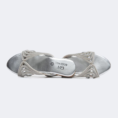 Silver Rhinestone Curve Stripe Slippers