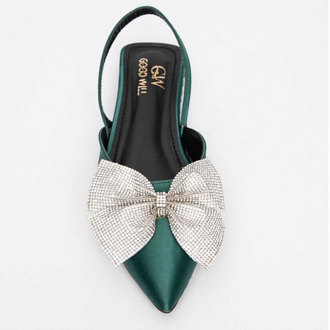 Rhinestone Bow Flat Pumps