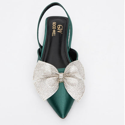 Rhinestone Bow Flat Pumps