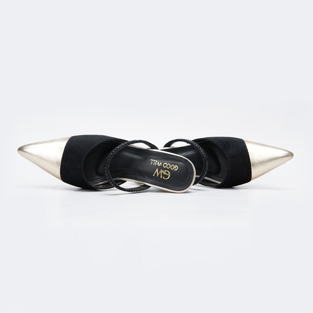 Gold Pointed Heel Pumps