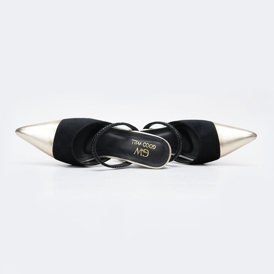 Gold Pointed Heel Pumps
