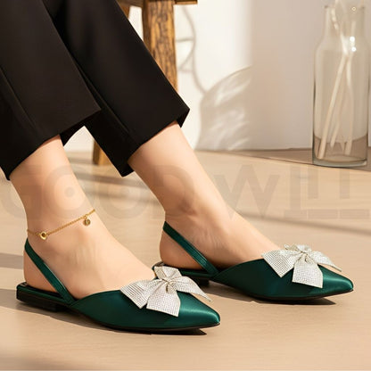 Rhinestone Bow Flat Pumps