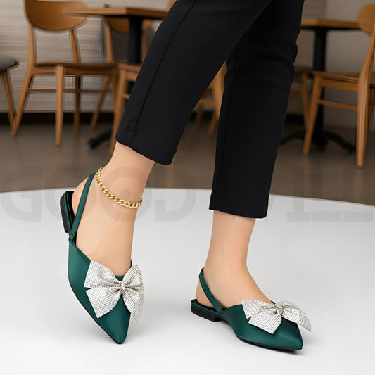 Rhinestone Bow Flat Pumps