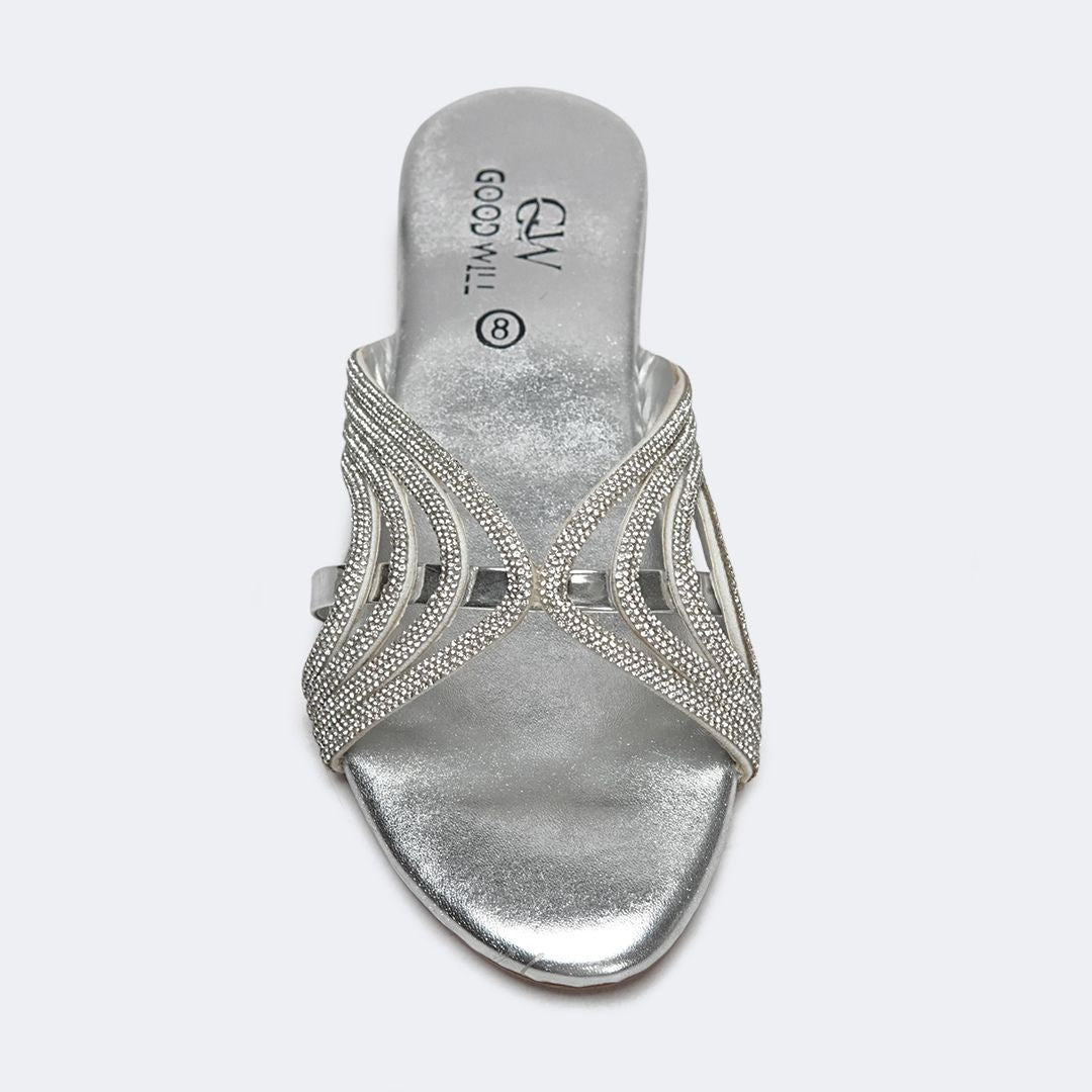 Silver Rhinestone Curve Stripe Slippers