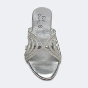 Silver Rhinestone Curve Stripe Slippers