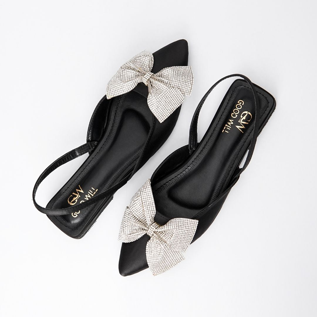 Rhinestone Bow Flat Pumps