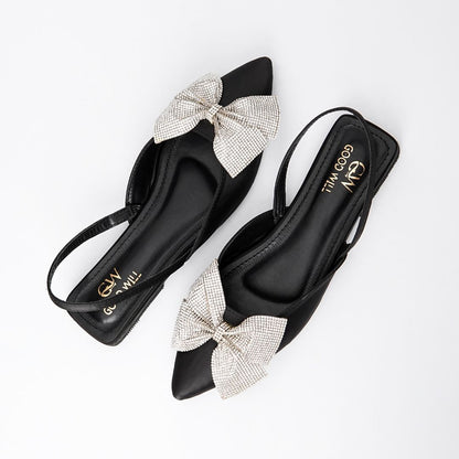 Rhinestone Bow Flat Pumps