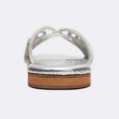 Silver Rhinestone Curve Stripe Slippers