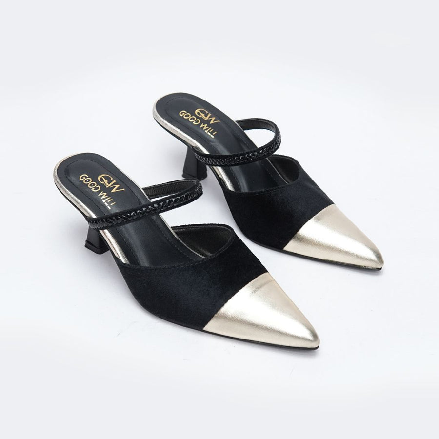 Gold Pointed Heel Pumps