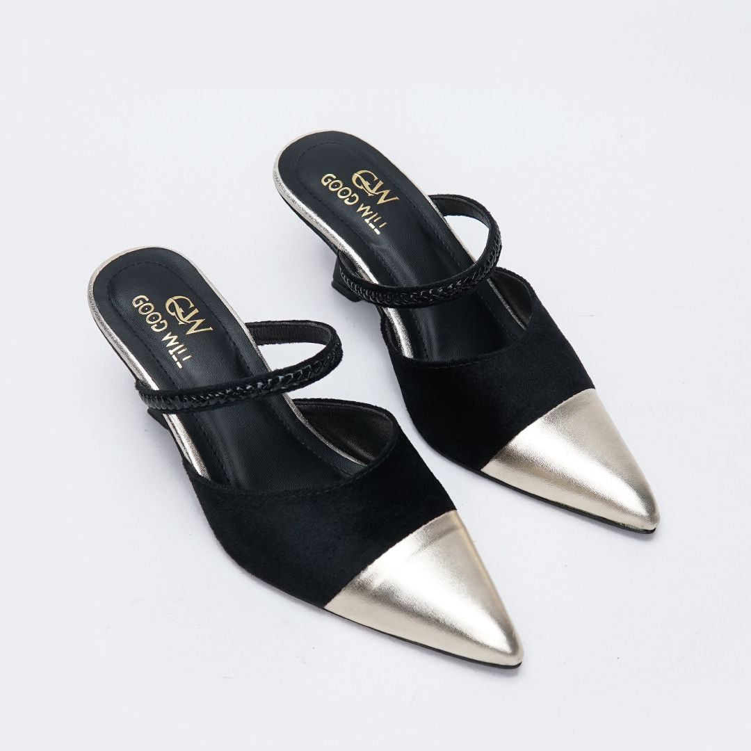 Gold Pointed Heel Pumps