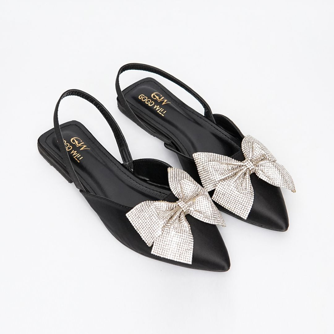 Rhinestone Bow Flat Pumps