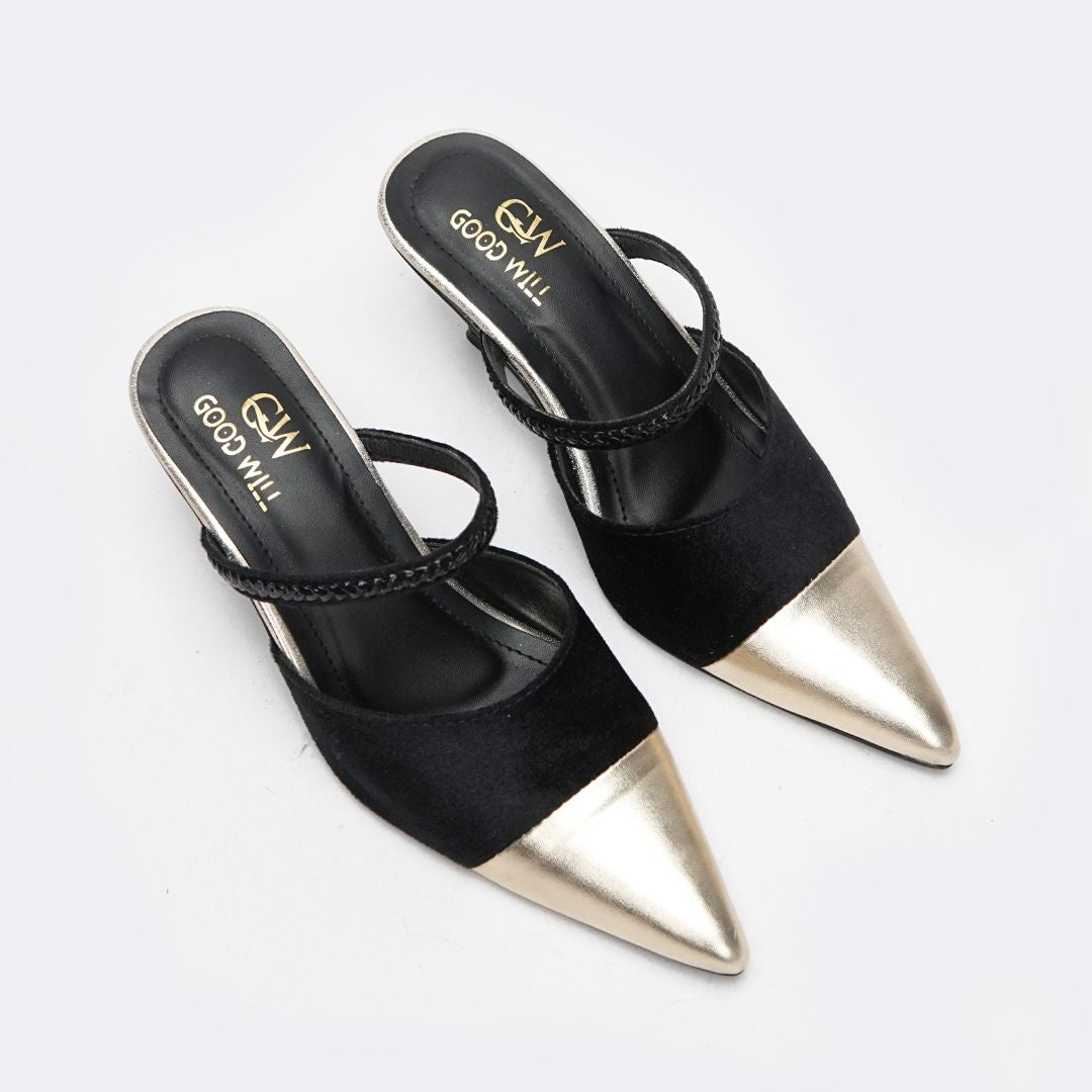 Gold Pointed Heel Pumps
