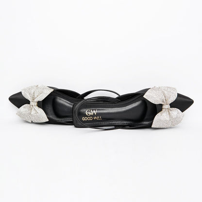 Rhinestone Bow Flat Pumps