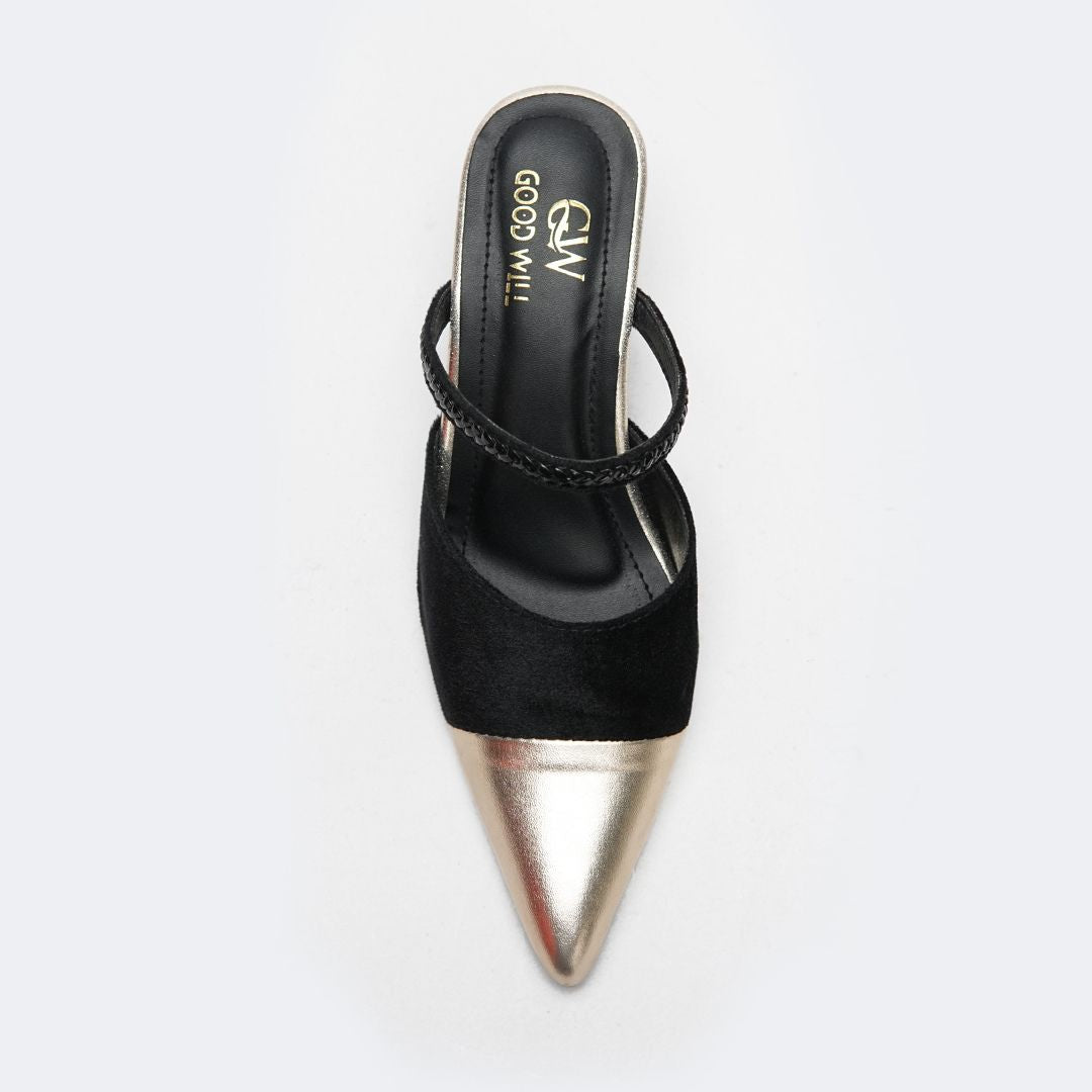 Gold Pointed Heel Pumps