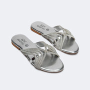 Silver Rhinestone Curve Stripe Slippers