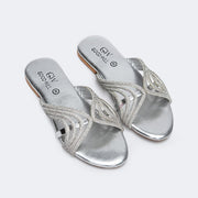 Silver Rhinestone Curve Stripe Slippers