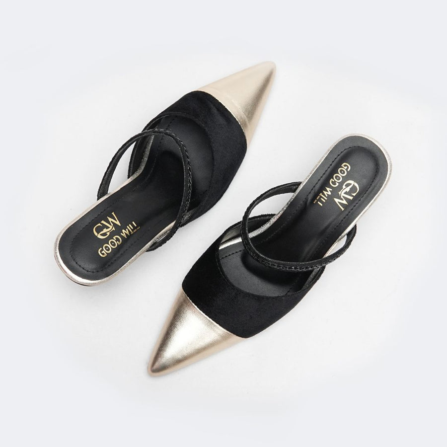 Gold Pointed Heel Pumps