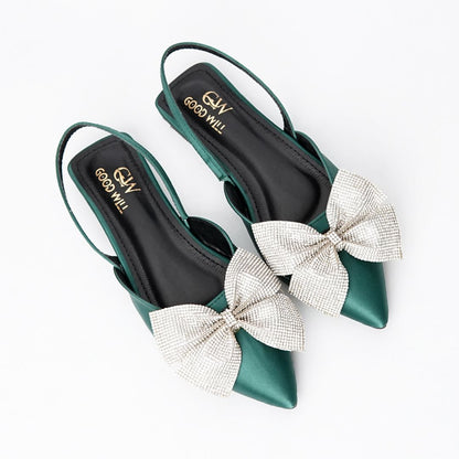 Rhinestone Bow Flat Pumps