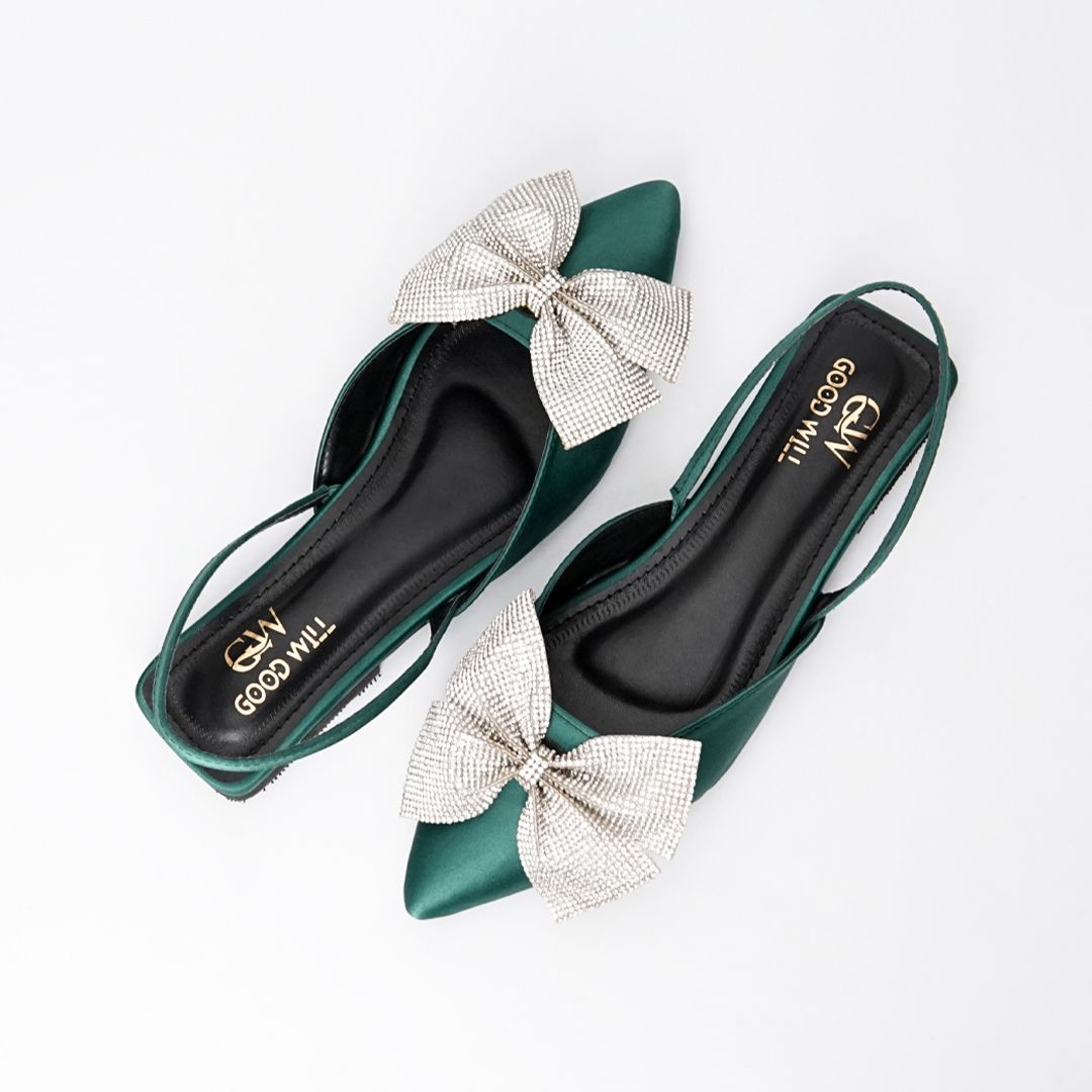 Rhinestone Bow Flat Pumps