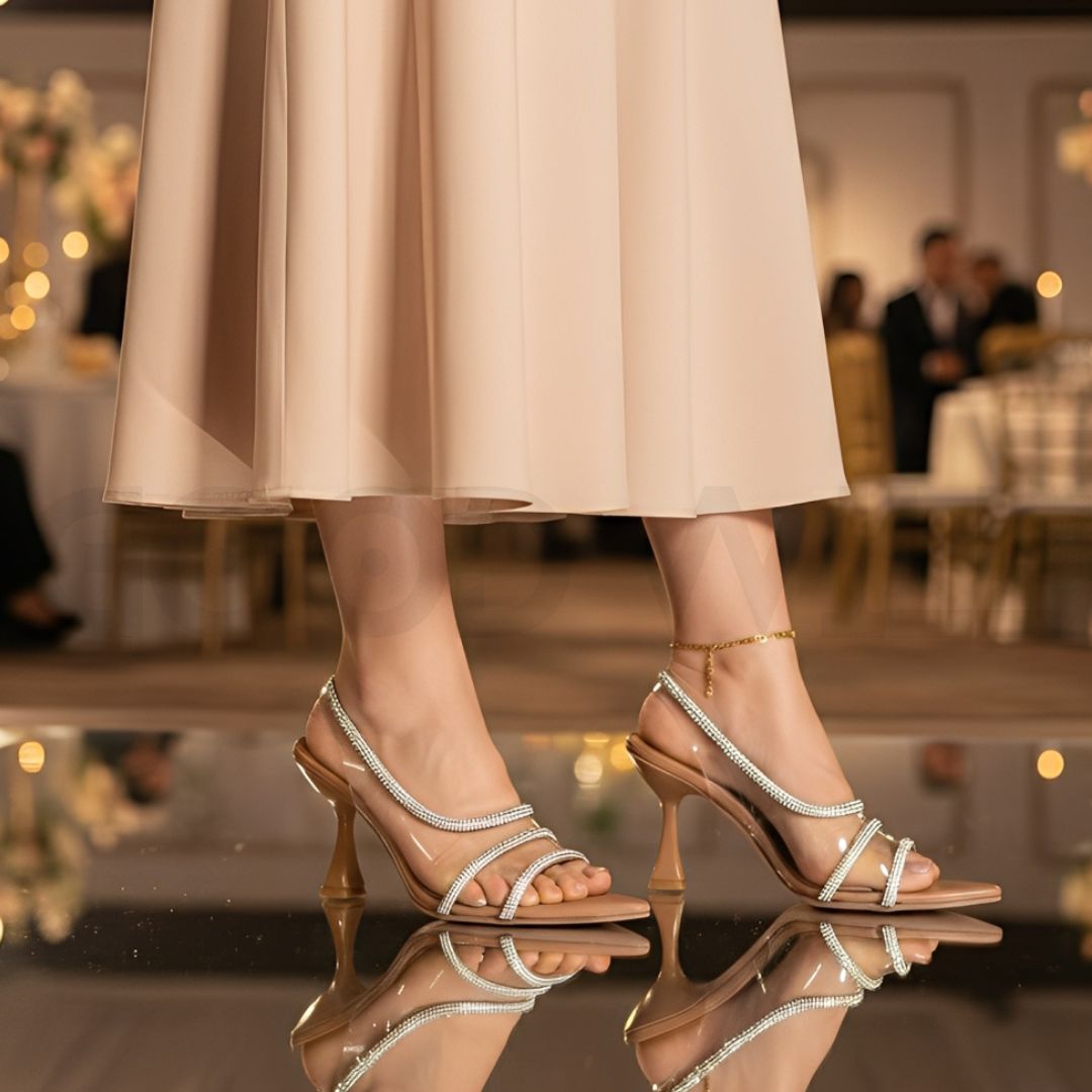 Rhinestone Shoes Heel Fawn
