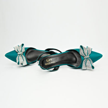Rhinestone Tie Bow Heel Pumps