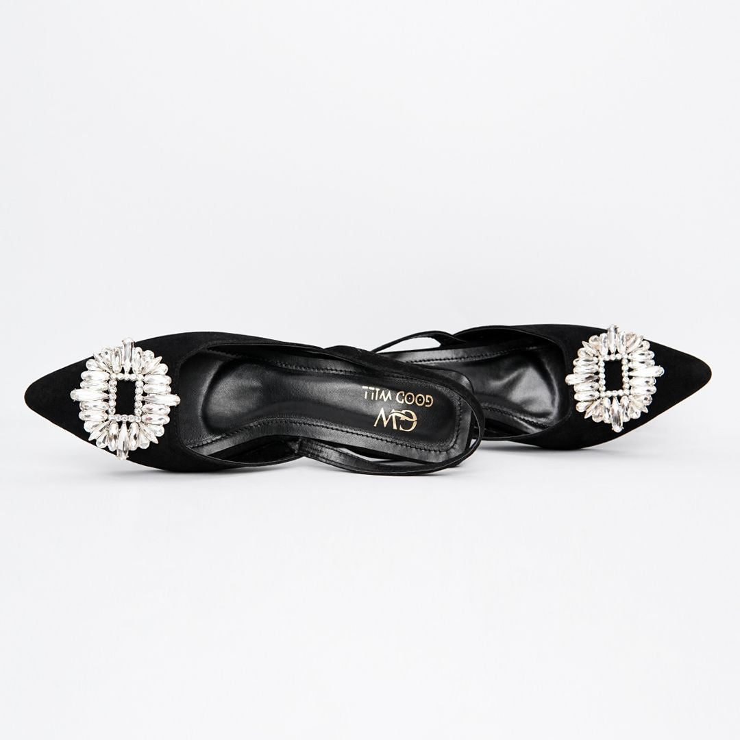 Rhinestone Buckle Heel Pumps